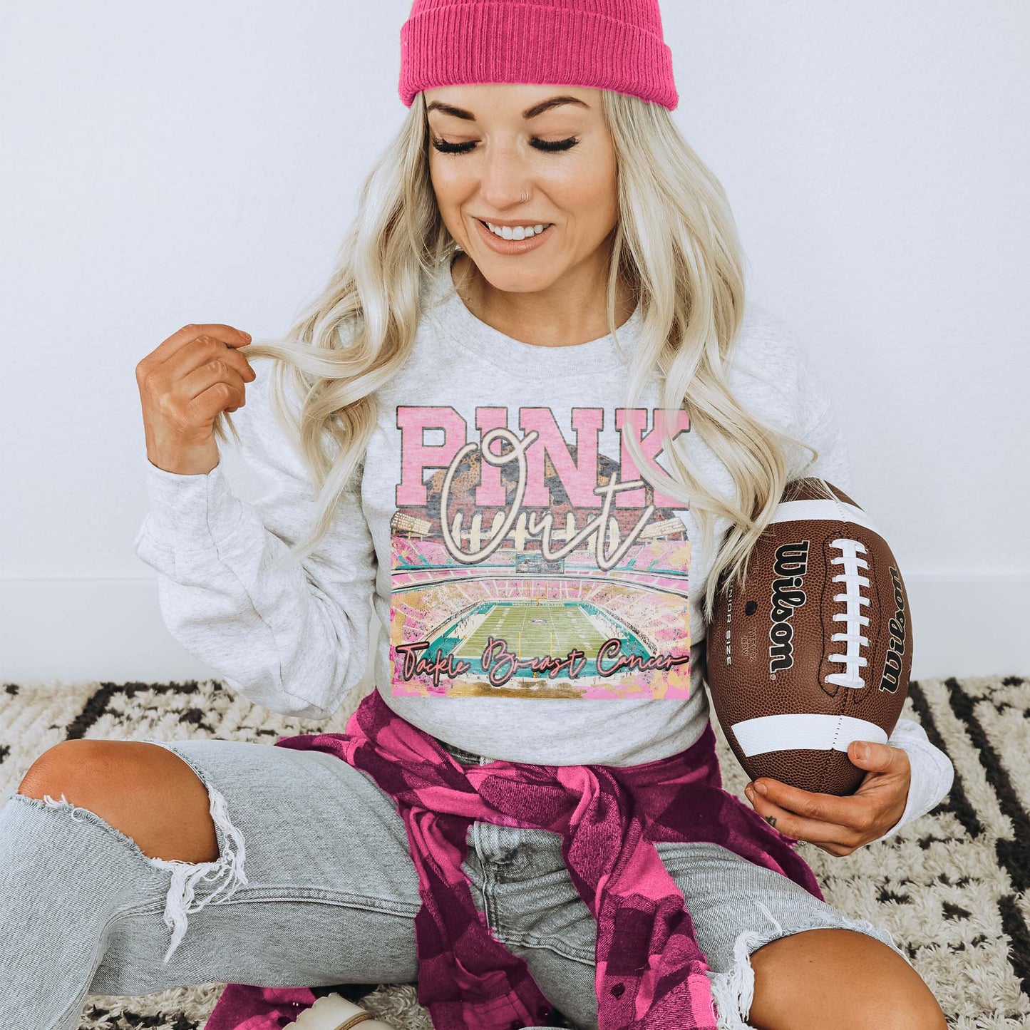 Pink Out Sublimation Design PNG Digital Download Football Pink Breast Cancer