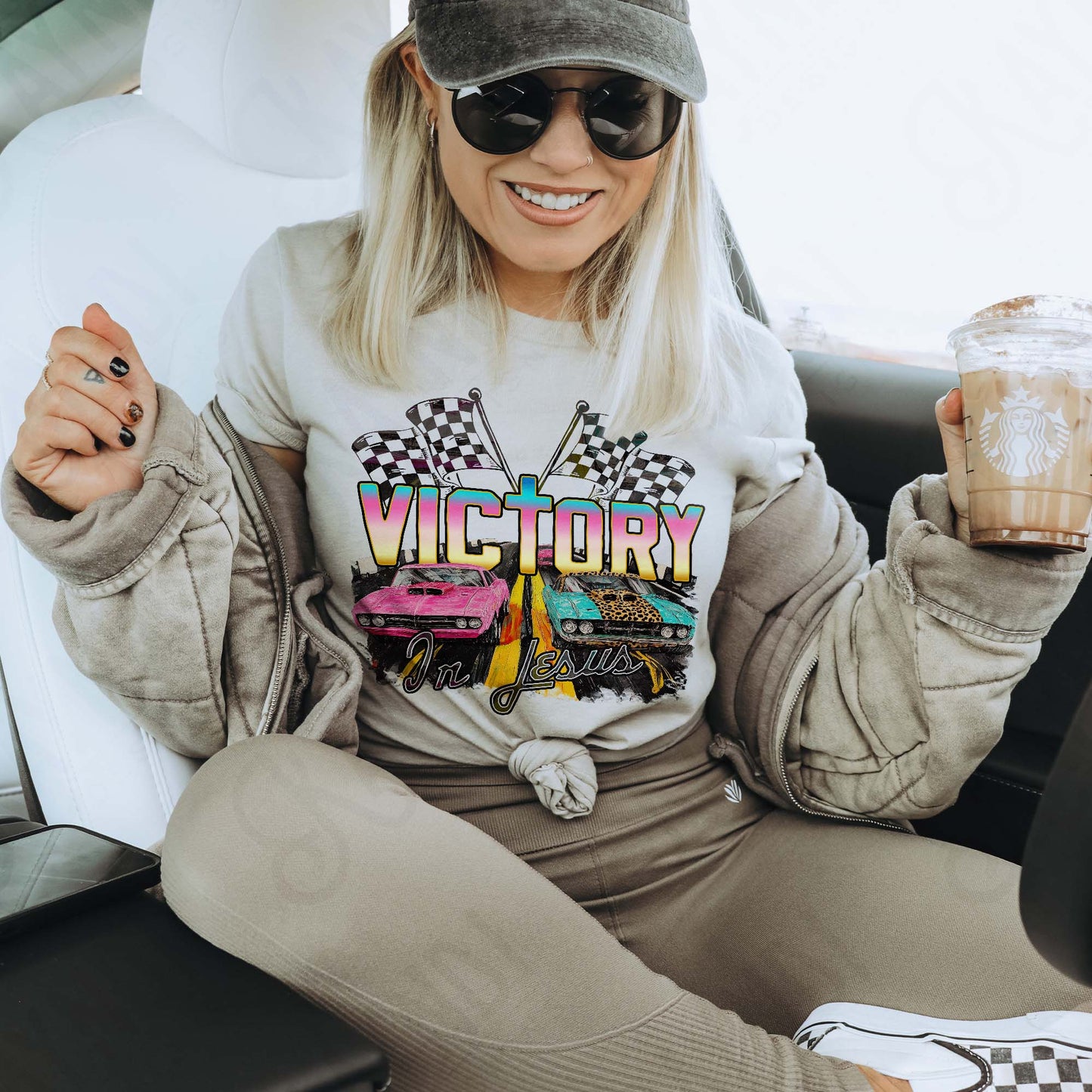 Victory in Jesus Sublimation Design PNG Digital Download Cheetah Sport Car Racing