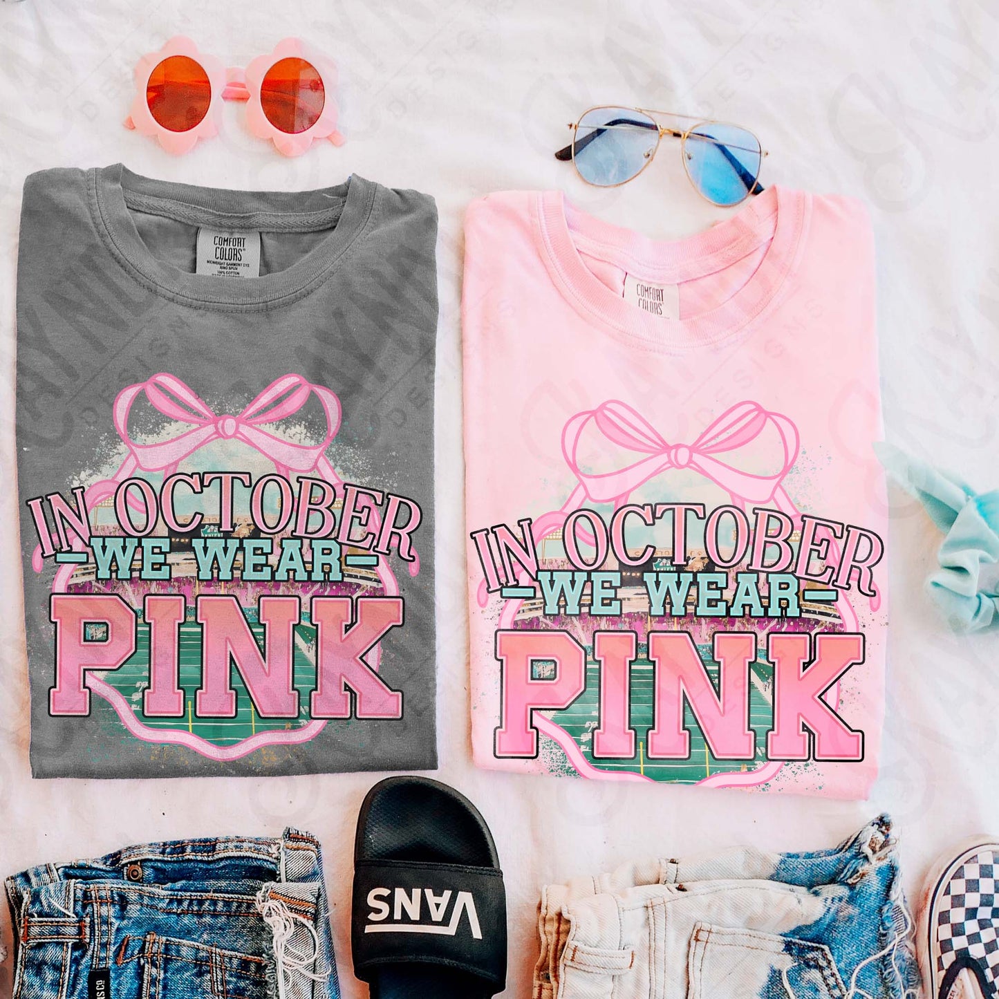 We Wear Pink Sublimation Design PNG Digital Download Football Pink Bow