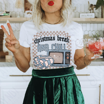 Christmas Break and Chill Blue Sublimation Design PNG Digital Download Printable Christmas Fun Blanket TV