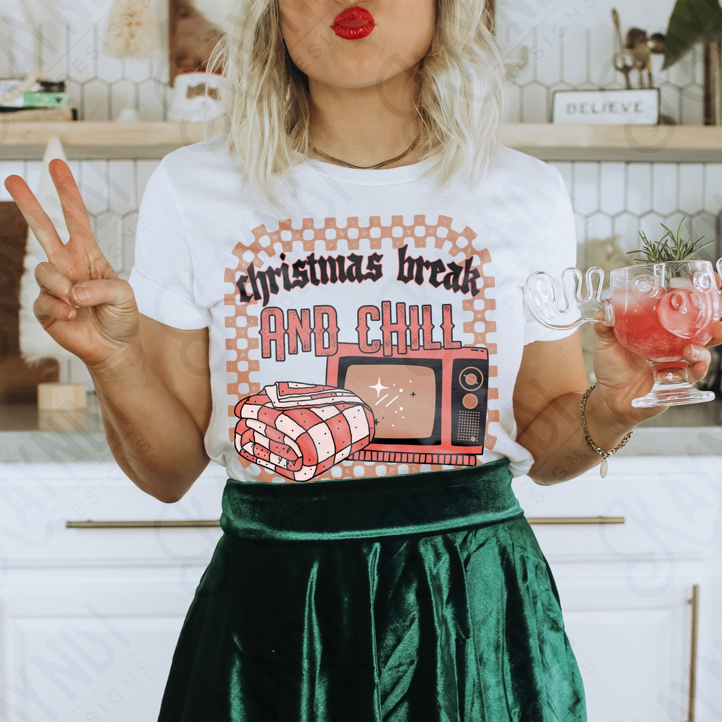 Christmas Break and Chill Red Sublimation Design PNG Digital Download Printable Christmas Fun Blanket TV
