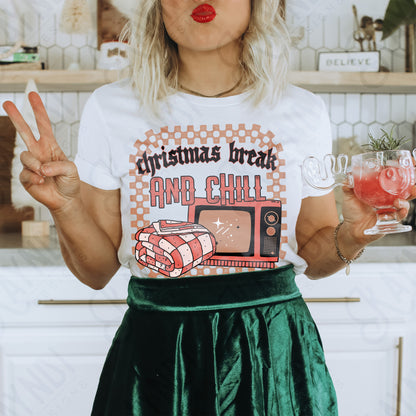 Christmas Break and Chill Red Sublimation Design PNG Digital Download Printable Christmas Fun Blanket TV