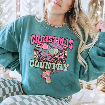 Christmas in the Country Pink Sublimation Design PNG Digital Download Printable Western Christmas Bells