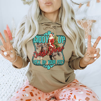 Giddy Up Jingle Horse Sublimation Design PNG Digital Download Printable Western Christmas Horse Santa
