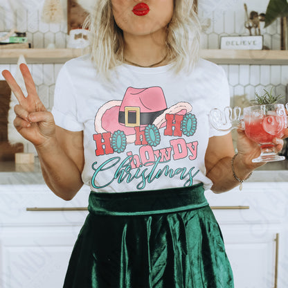Ho Ho Ho Howdy Christmas Pink Sublimation Design PNG Digital Download Printable Christmas Cowboy Turquoise