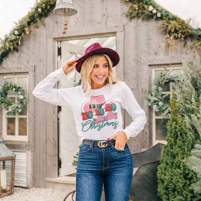 Ho Ho Ho Howdy Christmas Pink Sublimation Design PNG Digital Download Printable Christmas Cowboy Turquoise