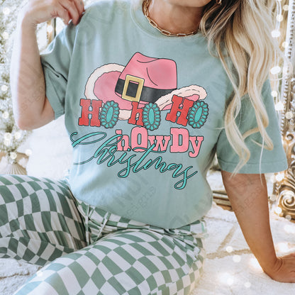 Ho Ho Ho Howdy Christmas Pink Sublimation Design PNG Digital Download Printable Christmas Cowboy Turquoise