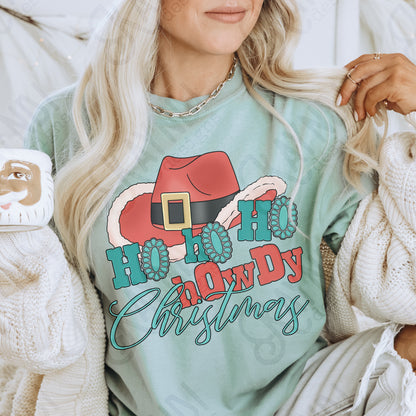 Ho Ho Ho Howdy Christmas Red Sublimation Design PNG Digital Download Printable Christmas Cowboy Turquoise