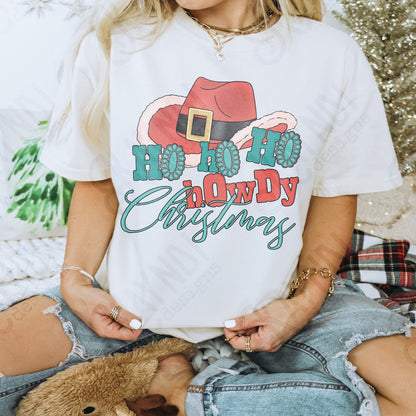 Ho Ho Ho Howdy Christmas Red Sublimation Design PNG Digital Download Printable Christmas Cowboy Turquoise