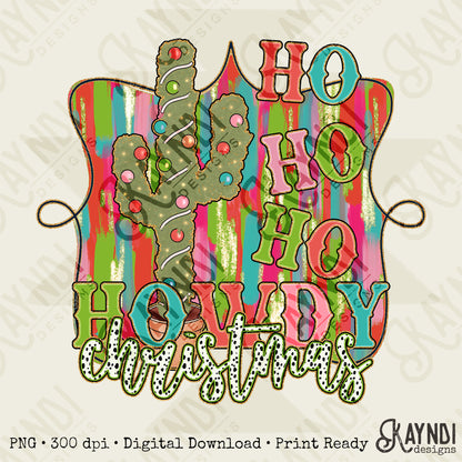 Howdy Christmas Cactus Sublimation Design PNG Digital Download Printable Christmas Western Colorful