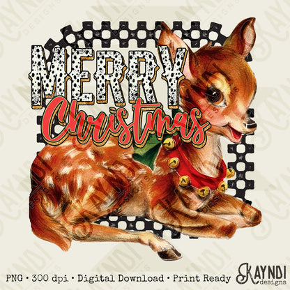 Merry Christmas Deer Red Sublimation Design PNG Digital Download Printable Retro Vintage Christmas