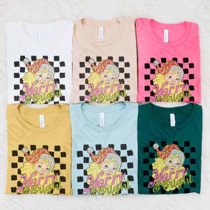 Merry & Bright Sublimation Design PNG Digital Download Printable Retro Christmas Checkered Colorful