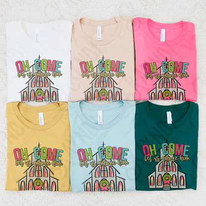 Oh Come Let Us Adore Him Sublimation Design PNG Digital Download Printable Colorful Christmas Church