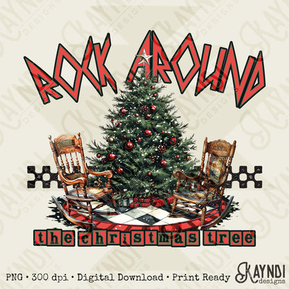 Rock Around the Christmas Tree Sublimation Design PNG Digital Download Printable Christmas