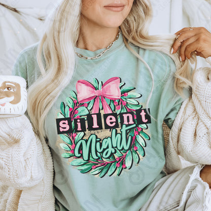 Silent Night Sublimation Design PNG Digital Download Printable Christmas Wreath