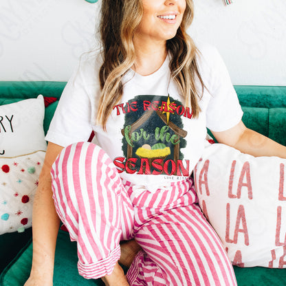 The Reason for the Season Red Sublimation Design PNG Digital Download Printable Christmas Manger Jesus