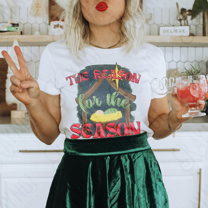 The Reason for the Season Red Sublimation Design PNG Digital Download Printable Christmas Manger Jesus