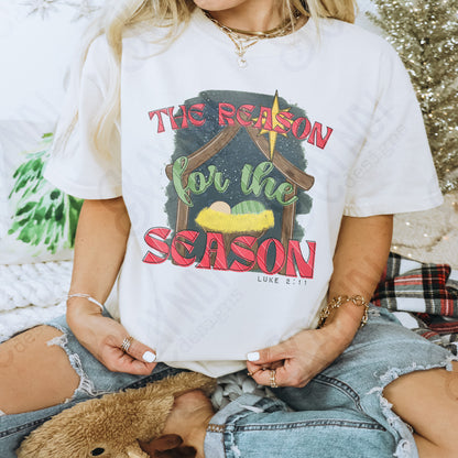 The Reason for the Season Red Sublimation Design PNG Digital Download Printable Christmas Manger Jesus