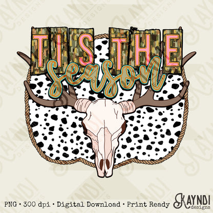 Tis the Season Sublimation Design PNG Digital Download Printable Steer Skull Western