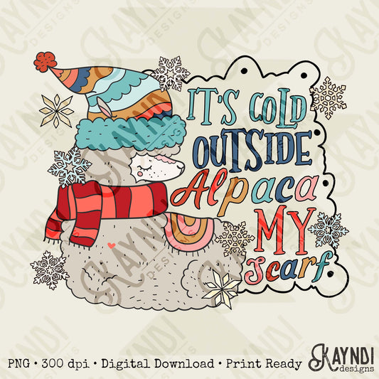 Alpaca My Scarf Sublimation Design PNG Digital Download Winter Funny Snow Cute
