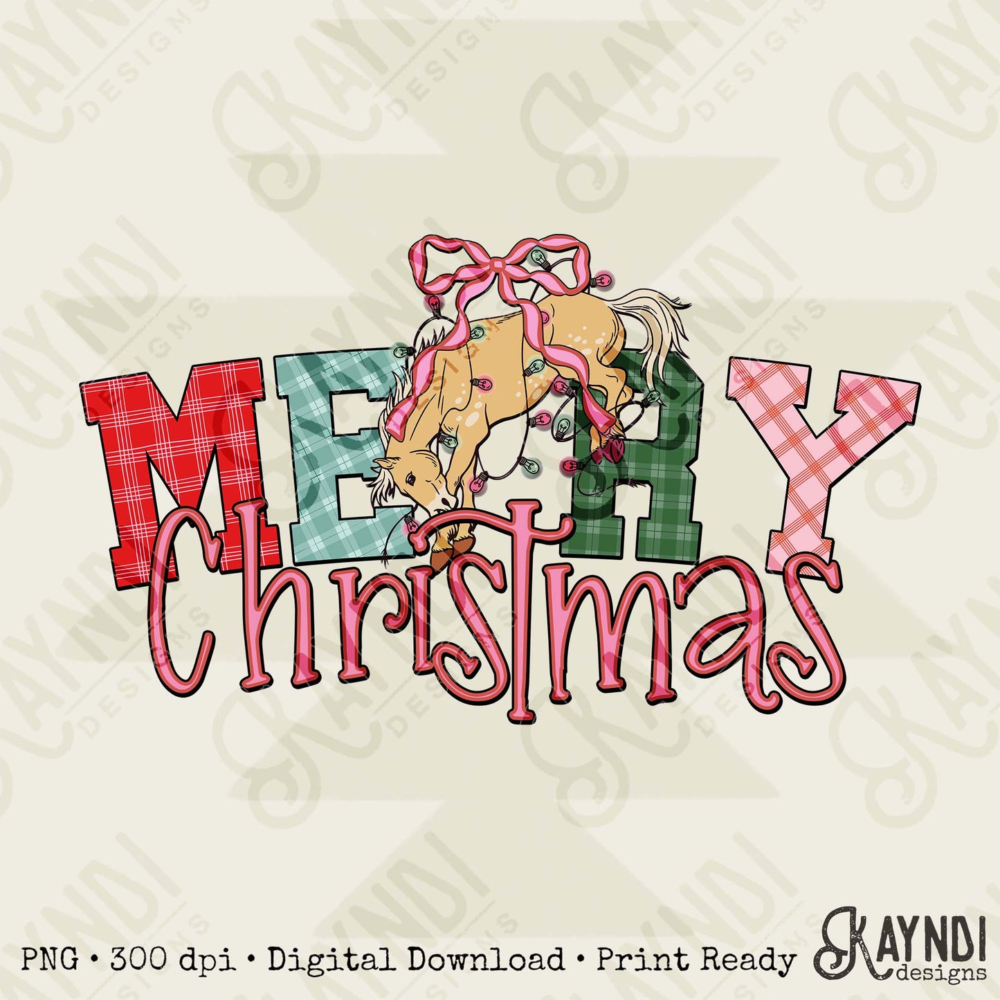 Merry Christmas Horse Sublimation Design PNG Digital Download Christmas Checkered Bow Lights Bucking Horse