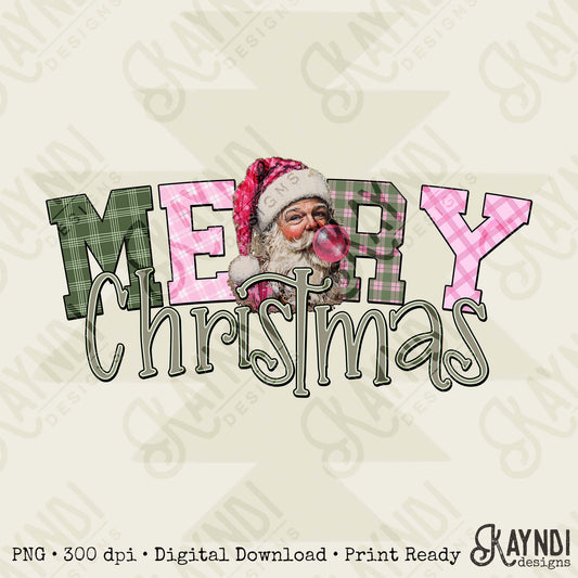 Christmas Christmas Santa Bubble Sublimation Design PNG Digital Download Merry Christmas Checkered Bubblegum