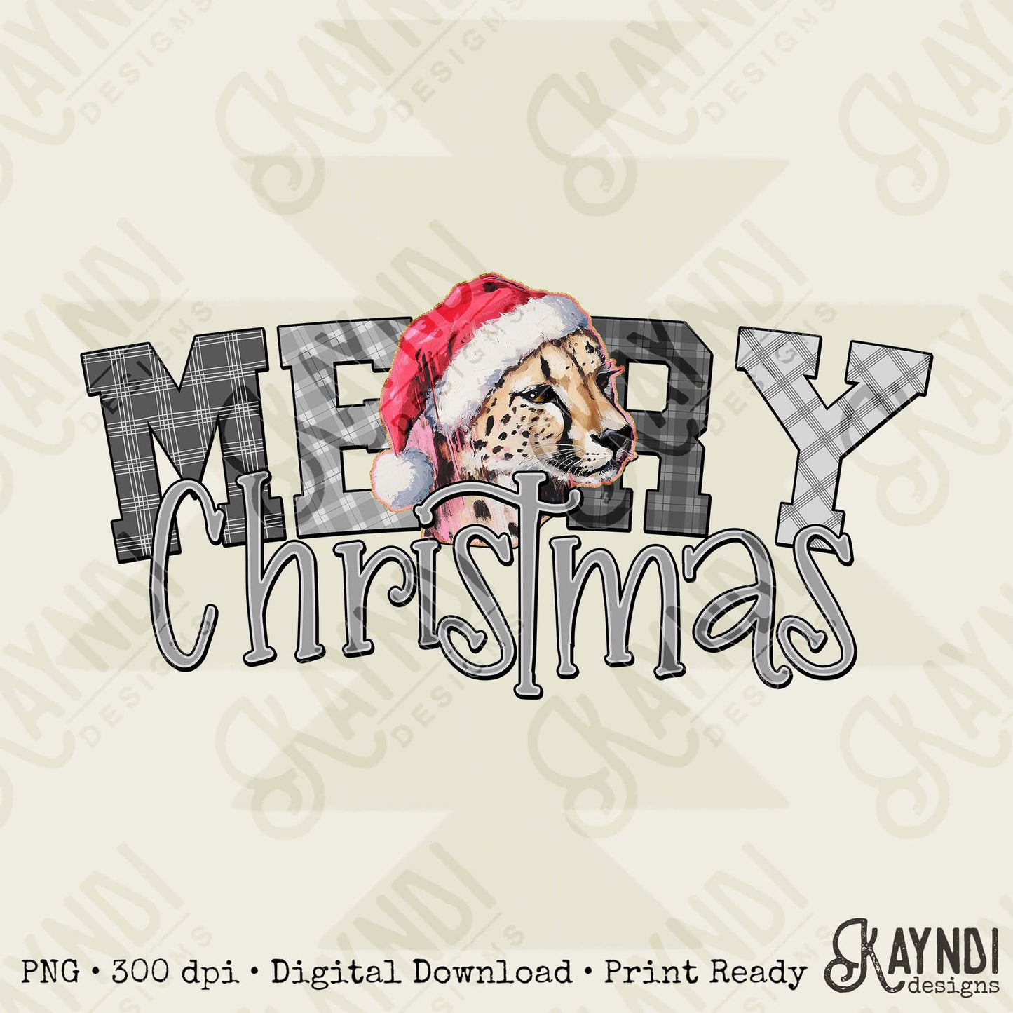 Christmas Christmas Santa Cheetah Sublimation Design PNG Digital Download Merry Christmas Gray Checkered