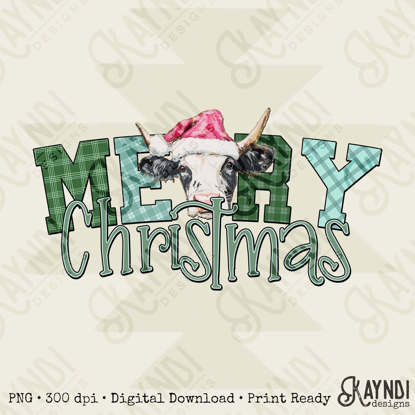 Christmas Christmas Santa Deer Cow Sublimation Design PNG Digital Download Merry Christmas Green Checkered
