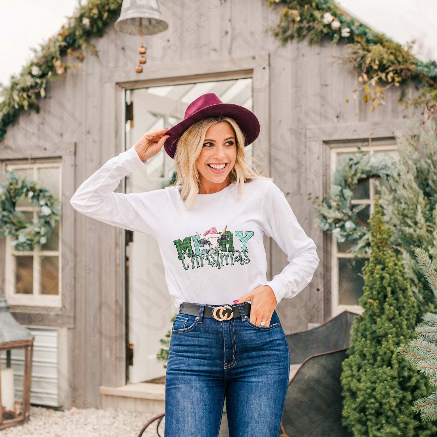 Christmas Christmas Santa Deer Cow Sublimation Design PNG Digital Download Merry Christmas Green Checkered