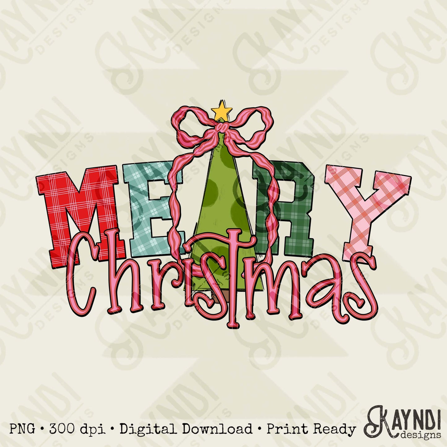 Christmas Christmas Tree Sublimation Design PNG Digital Download Merry Christmas Cute Tree Bow Star Checkered
