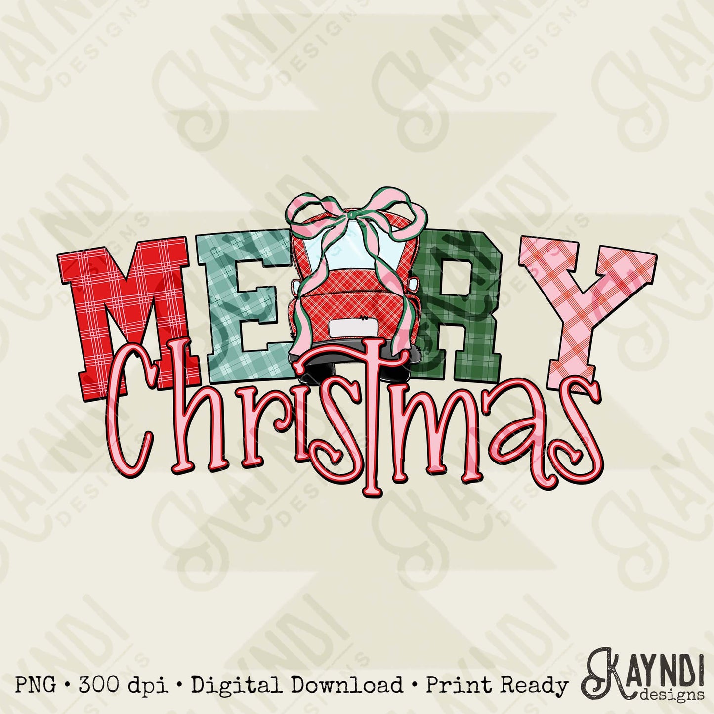 Christmas Christmas Truck Sublimation Design PNG Digital Download Merry Christmas Cute Checkered Truck Bow