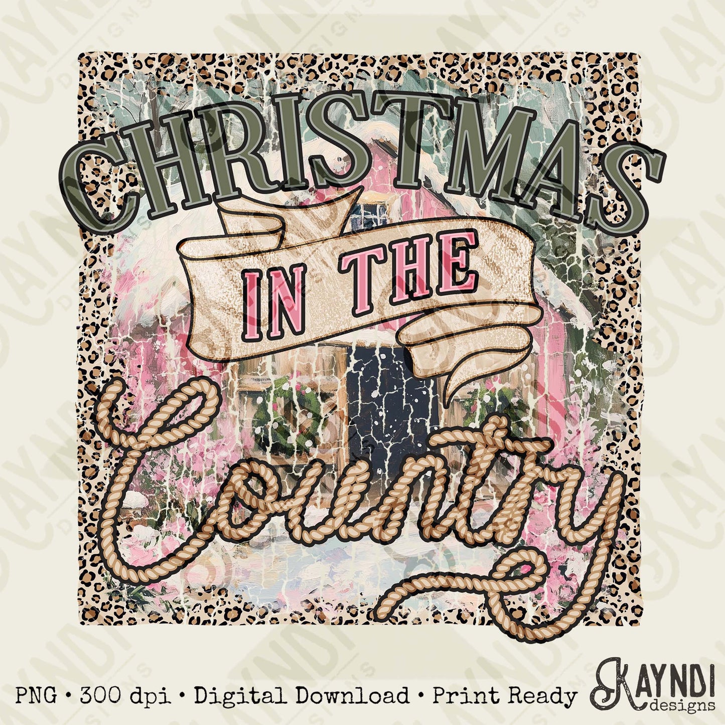Christmas in the Country Sublimation Design PNG Digital Download Cheetah Barn Rustic
