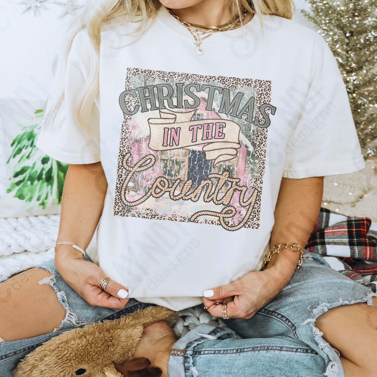 Christmas in the Country Sublimation Design PNG Digital Download Cheetah Barn Rustic