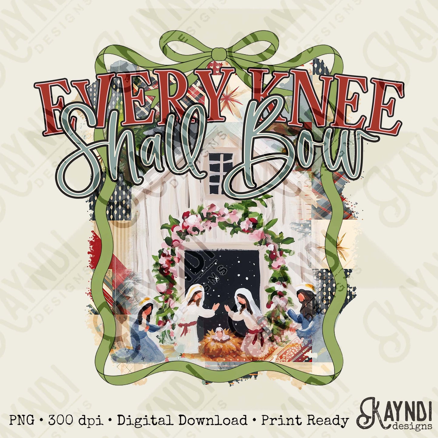 Every Knee Shall Bow Sublimation Design PNG Digital Download Nativity Faith Jesus