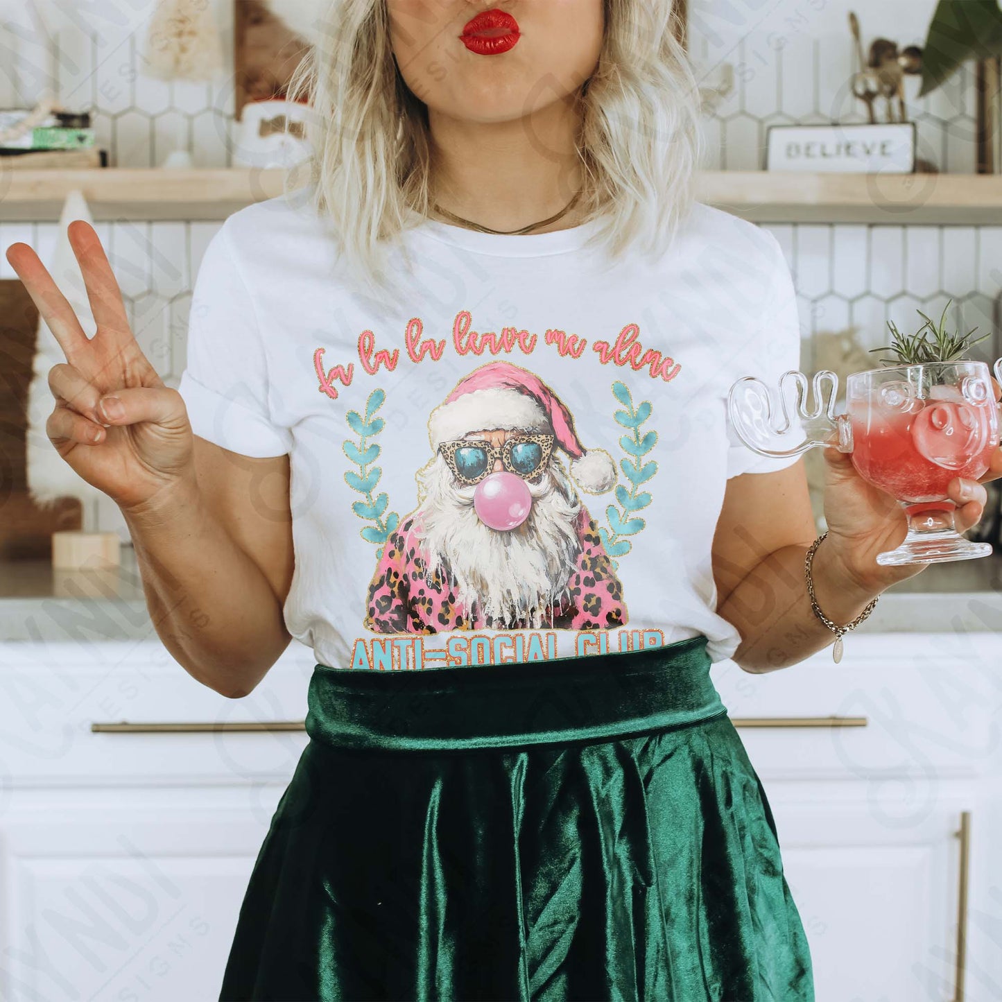 Fa La La Leave Me Alone Sublimation Design PNG Digital Download Pink Cheetah Bubblegum Santa