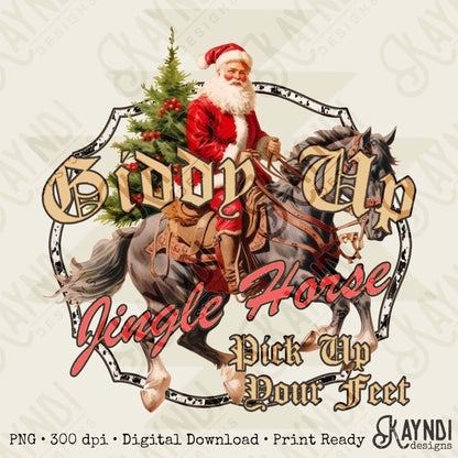 Giddy Up Jingle Horse Sublimation Design PNG Digital Download Christmas Western Santa Horse