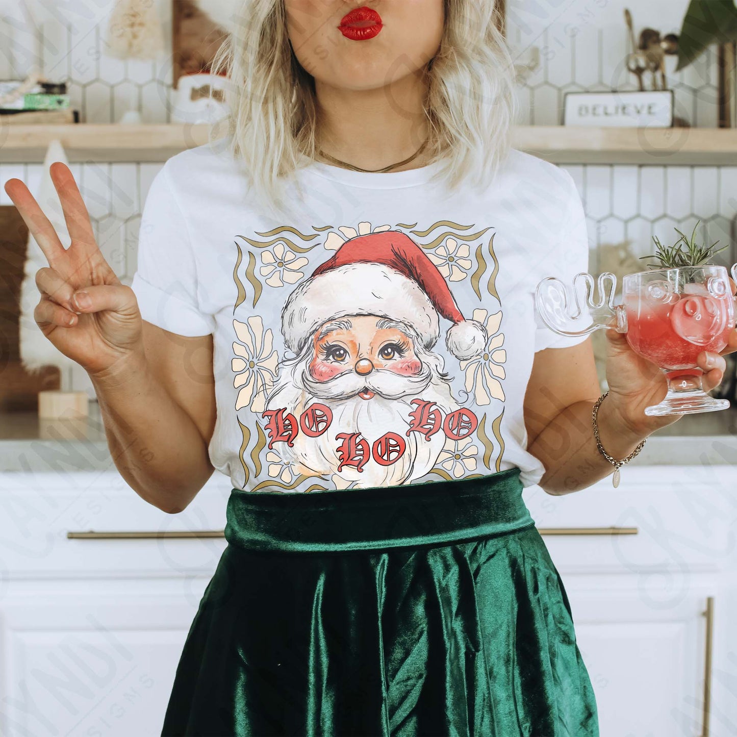 Ho Ho Ho Santa Floral Sublimation Design PNG Digital Download Christmas Santa Flowers