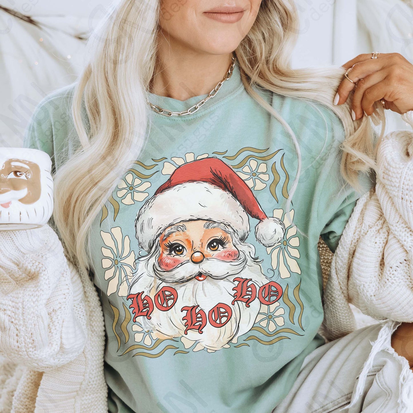 Ho Ho Ho Santa Floral Sublimation Design PNG Digital Download Christmas Santa Flowers