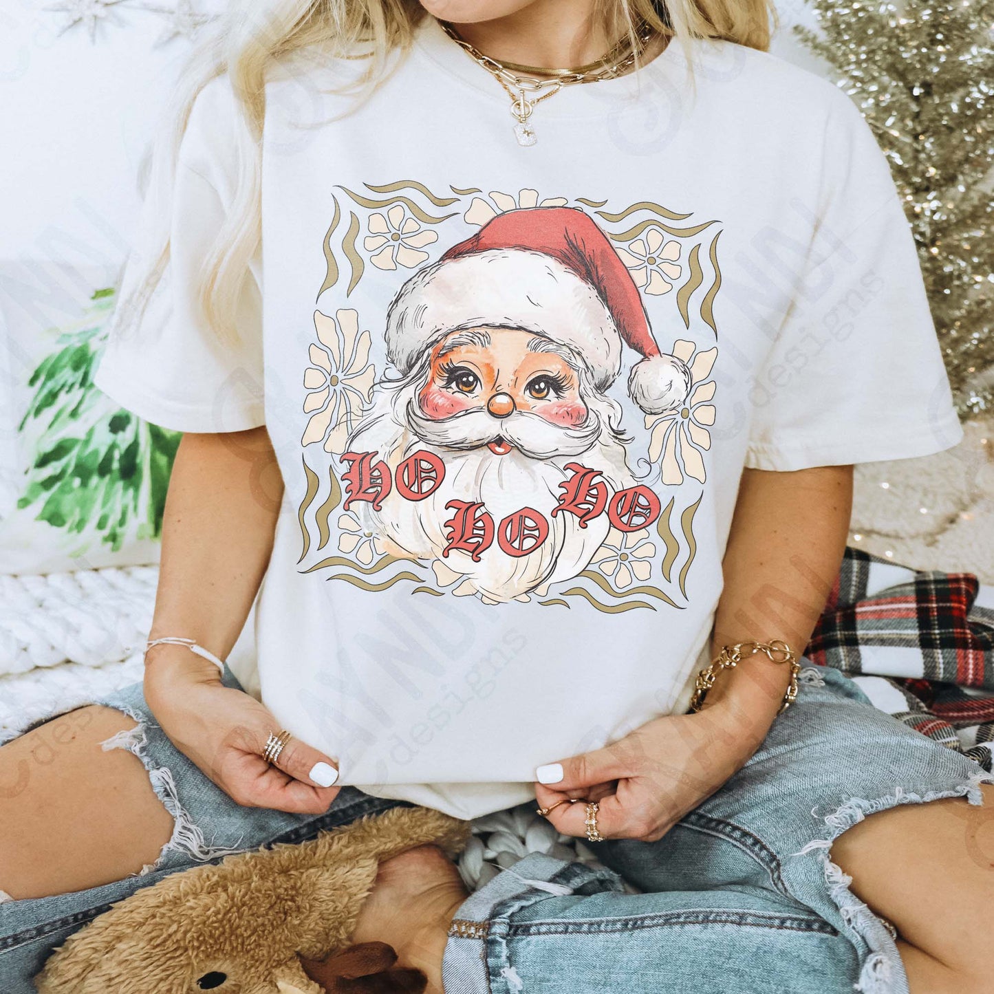 Ho Ho Ho Santa Floral Sublimation Design PNG Digital Download Christmas Santa Flowers