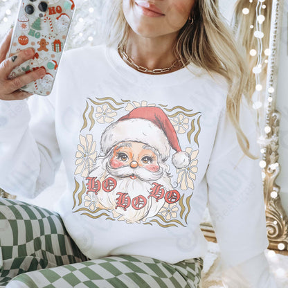 Ho Ho Ho Santa Floral Sublimation Design PNG Digital Download Christmas Santa Flowers