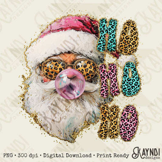 Ho Ho Ho Santa Sublimation Design PNG Digital Downloads DTG Printable Design Cheetah Gold Glitter