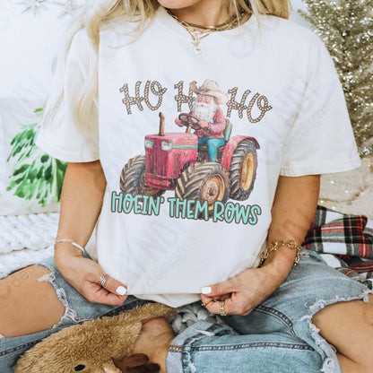 Hoein' Them Rows Sublimation Design PNG Digital Download Santa Tractor Country