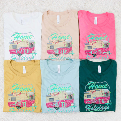 Home for the Holidays Sublimation Design PNG Digital Download Christmas Camper Lights