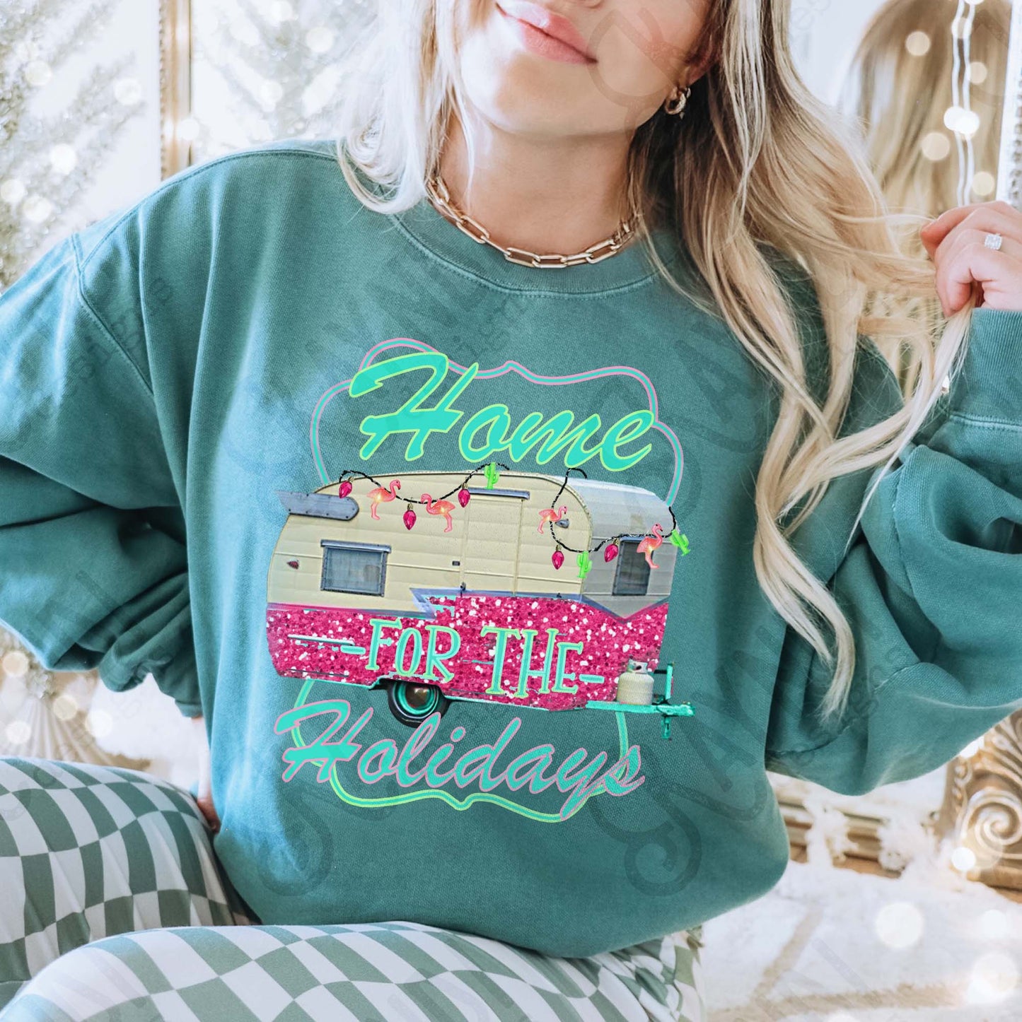 Home for the Holidays Sublimation Design PNG Digital Download Christmas Camper Lights