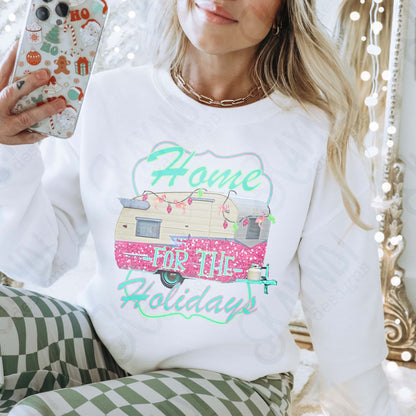 Home for the Holidays Sublimation Design PNG Digital Download Christmas Camper Lights