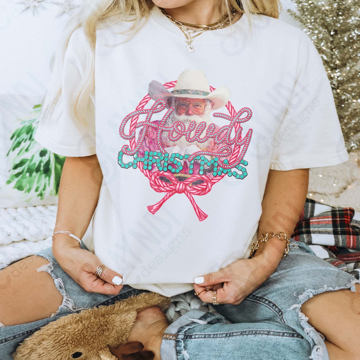 Howdy Christmas Sublimation Design PNG Digital Download Pink Western Cowboy Santa