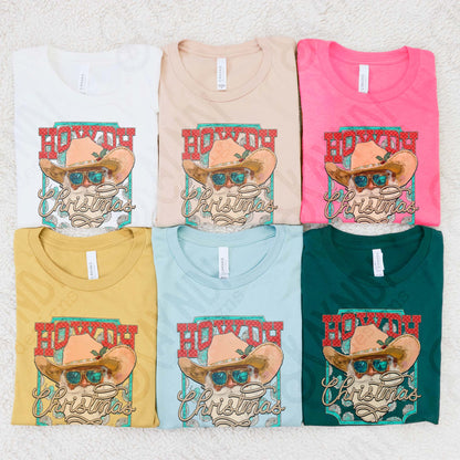 Howdy Christmas Sublimation Design PNG Digital Download Cowboy Santa Western Turquoise