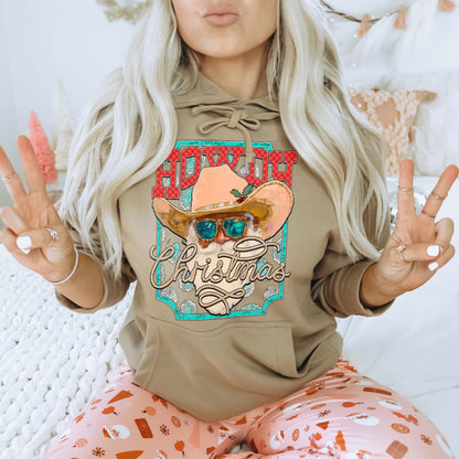Howdy Christmas Sublimation Design PNG Digital Download Cowboy Santa Western Turquoise