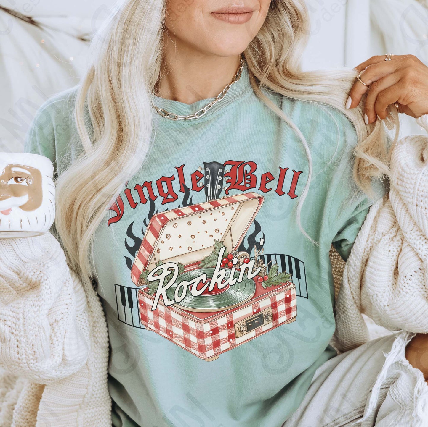 Jingle Bell Rockin Sublimation Design PNG Digital Download Christmas Record Player Music