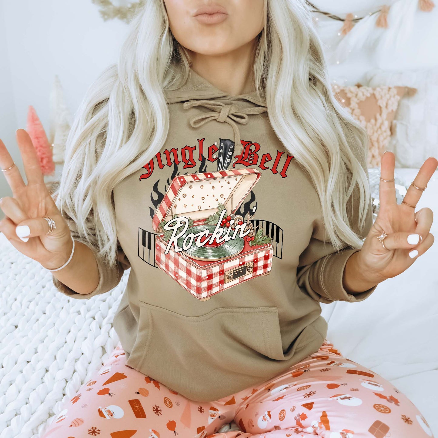 Jingle Bell Rockin Sublimation Design PNG Digital Download Christmas Record Player Music